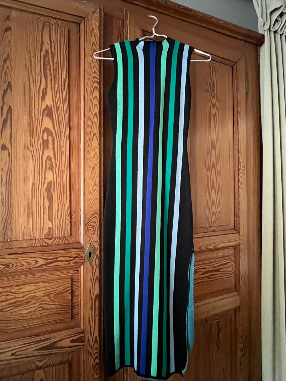 Vici Black Maxi Dress with Green, Blue, and Light Blue Stripes